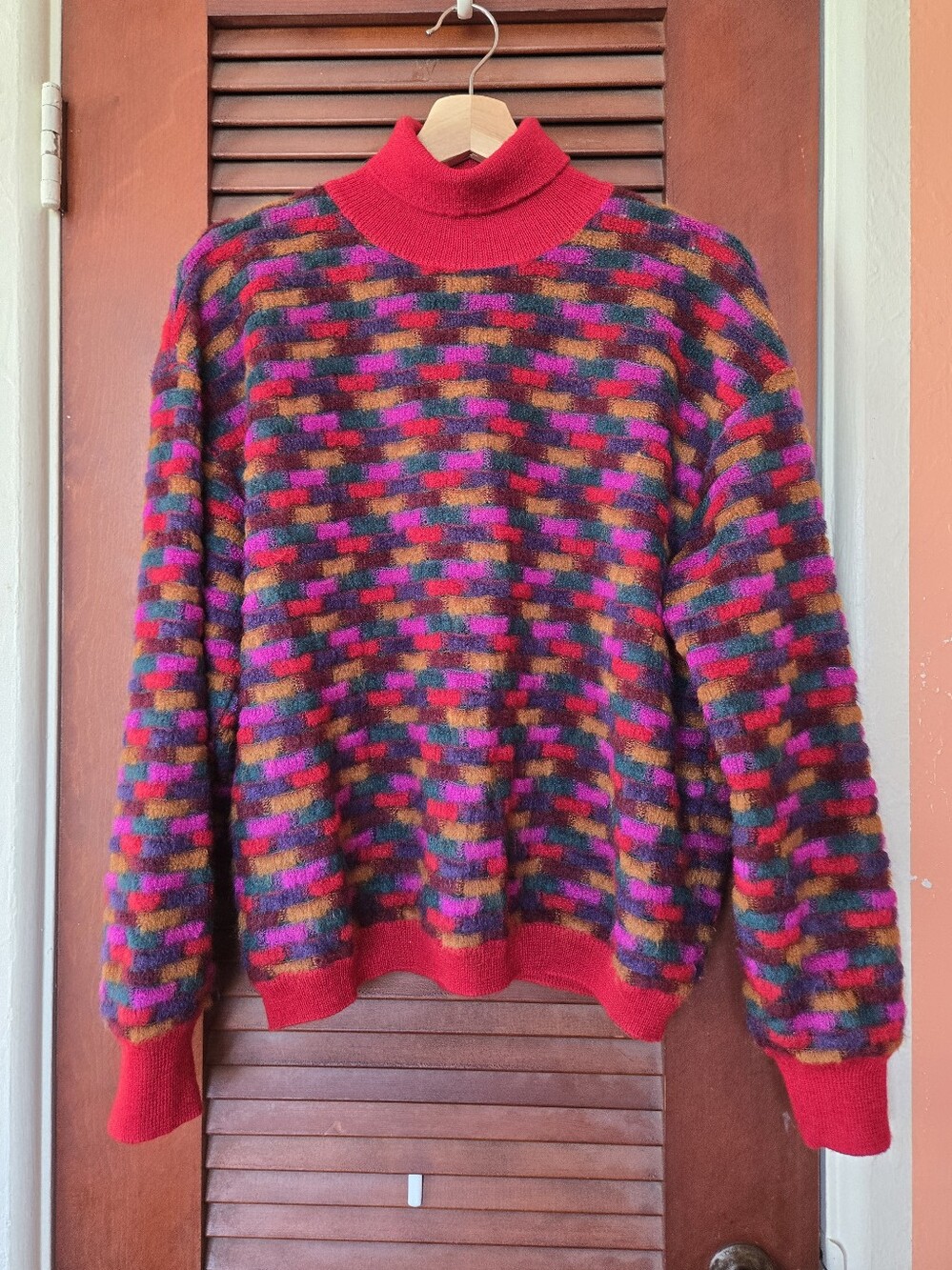 Vintage Missoni Colorblock Mohair Sweater Red Purple Green Pink Yellow